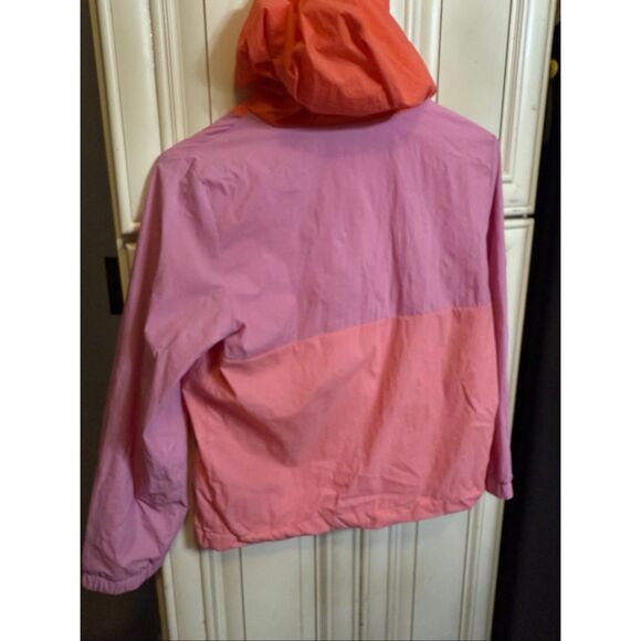 Cat & Jack Kids Colorblock Half Zip Hooded Windbreaker Jacket Pink Orange Medium - Picture 3 of 4